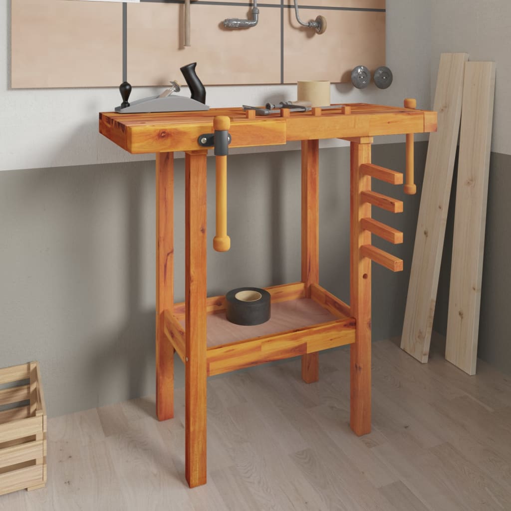 Werkbank Mit Schraubstöcken 92X48X83 Cm Massivholz Akazie