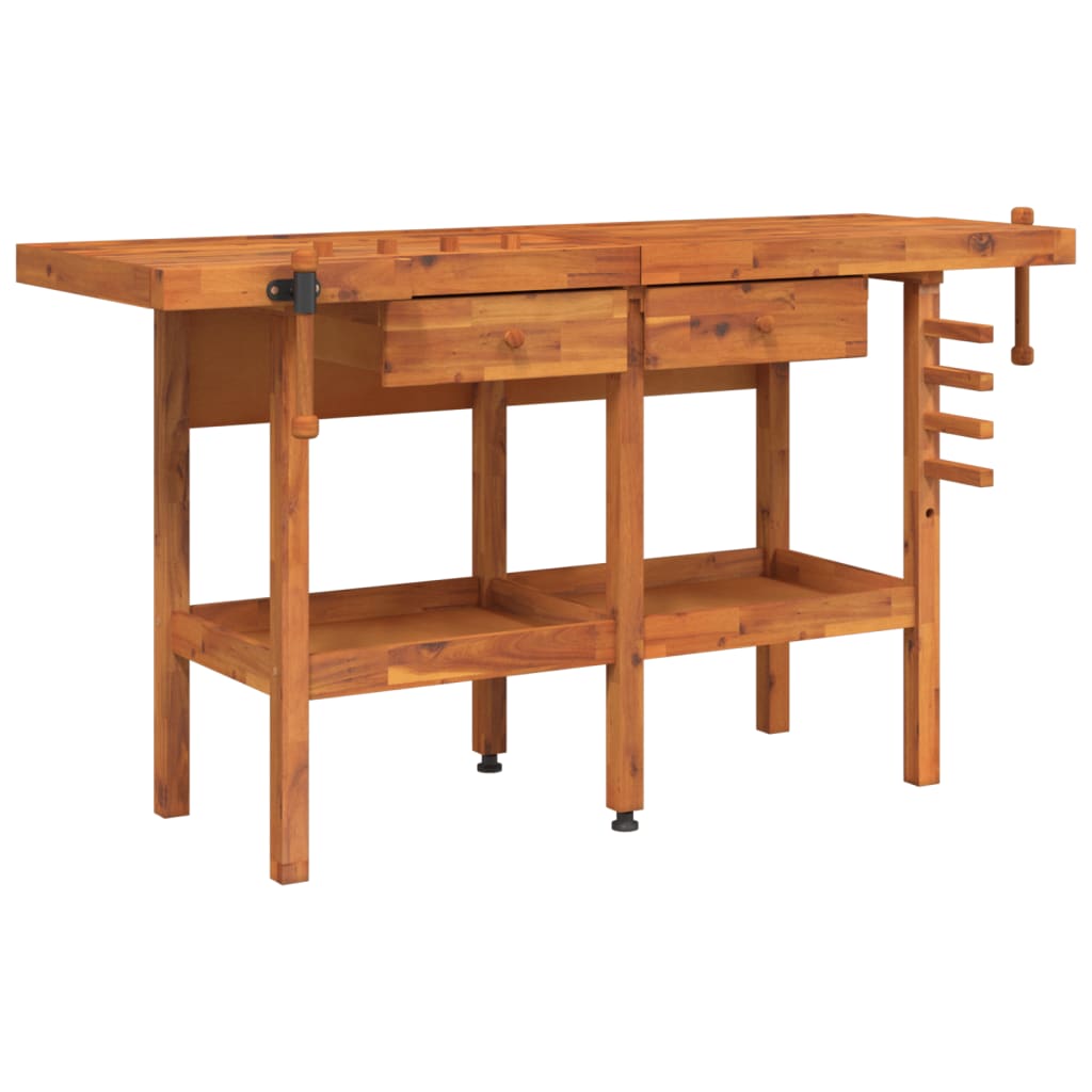 Werkbank Mit Schubladen Schraubstöcken 162X62X83 Cm Akazienholz