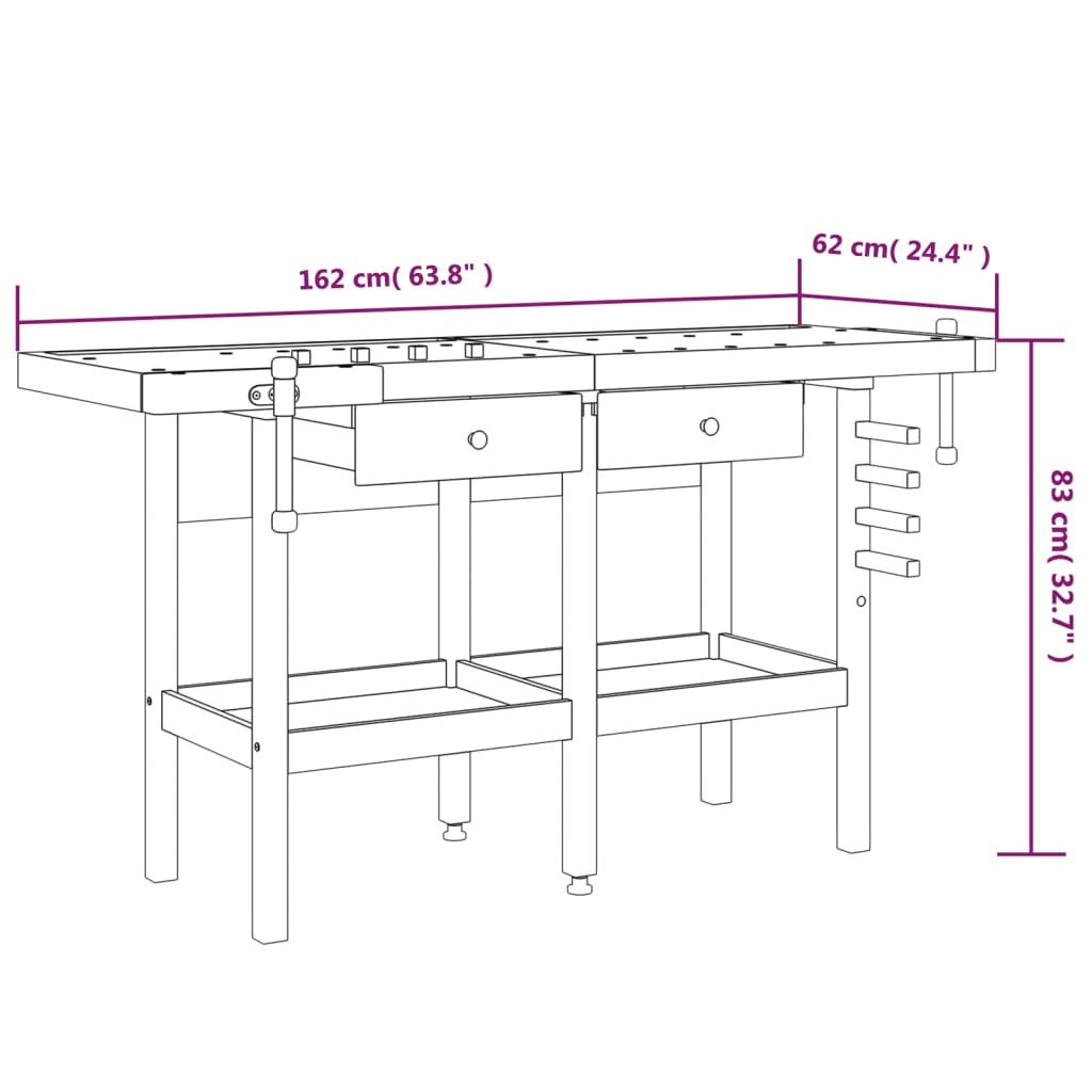 Werkbank Mit Schubladen Schraubstöcken 162X62X83 Cm Akazienholz