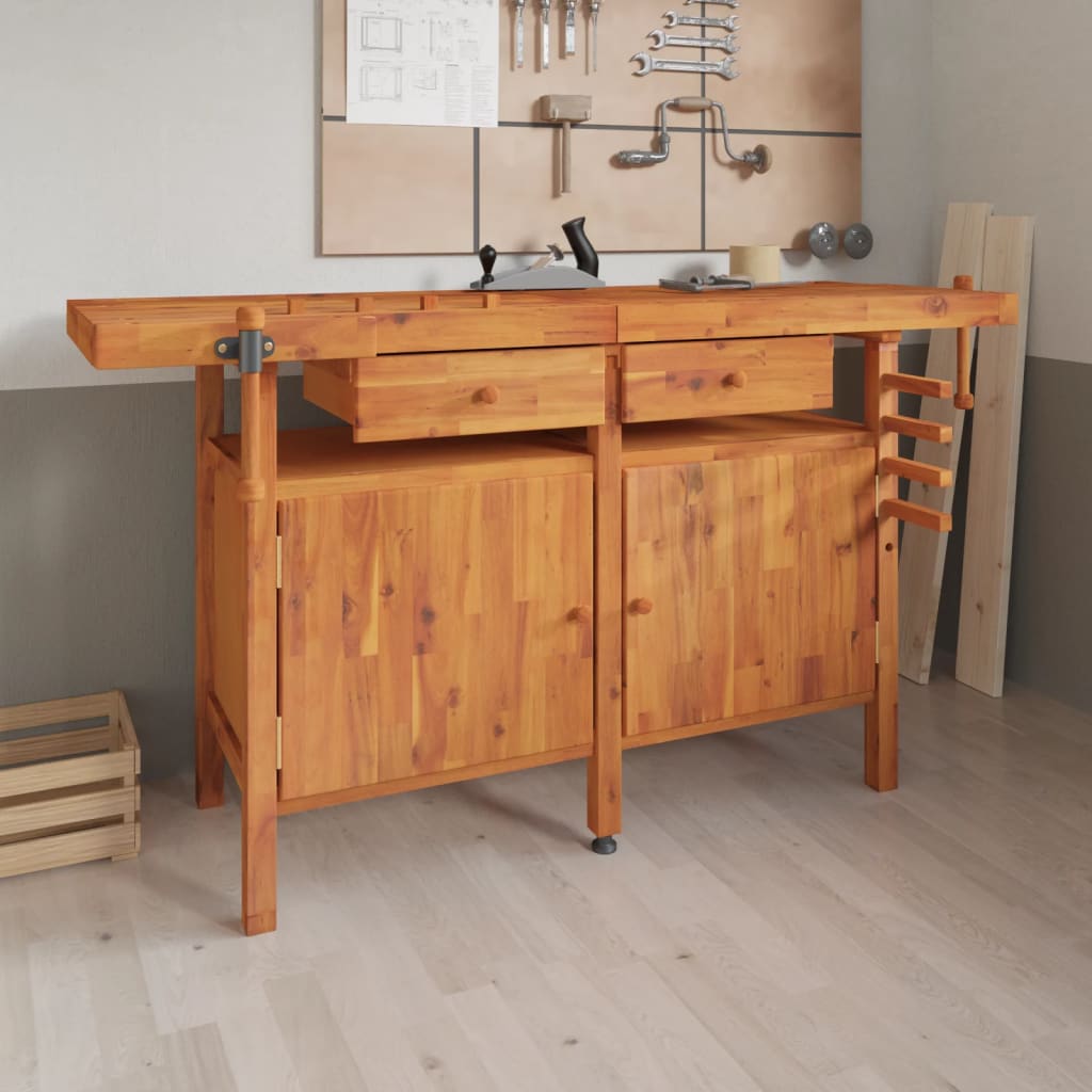 Werkbank Mit Schubladen Schraubstöcken 162X62X83 Cm Akazienholz