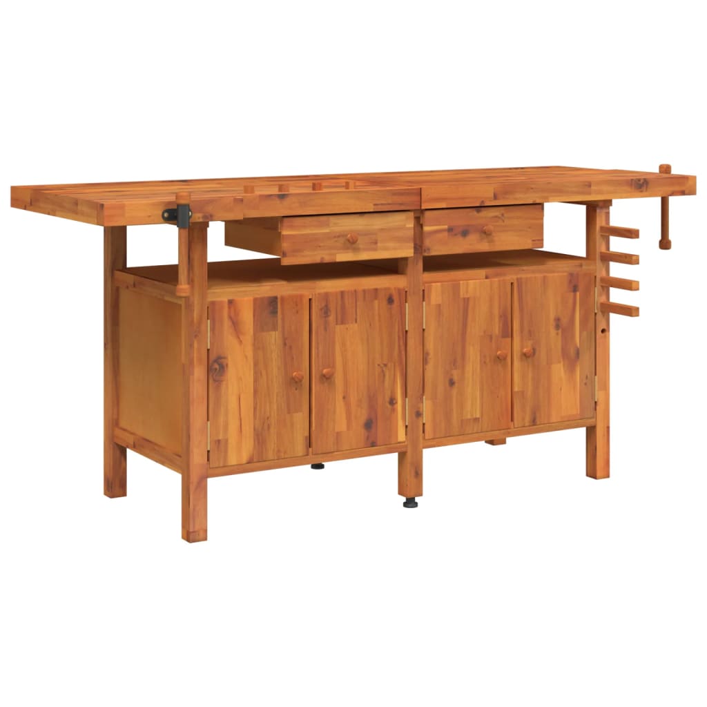Werkbank Mit Schubladen Schraubstöcken 192X62X83 Cm Akazienholz