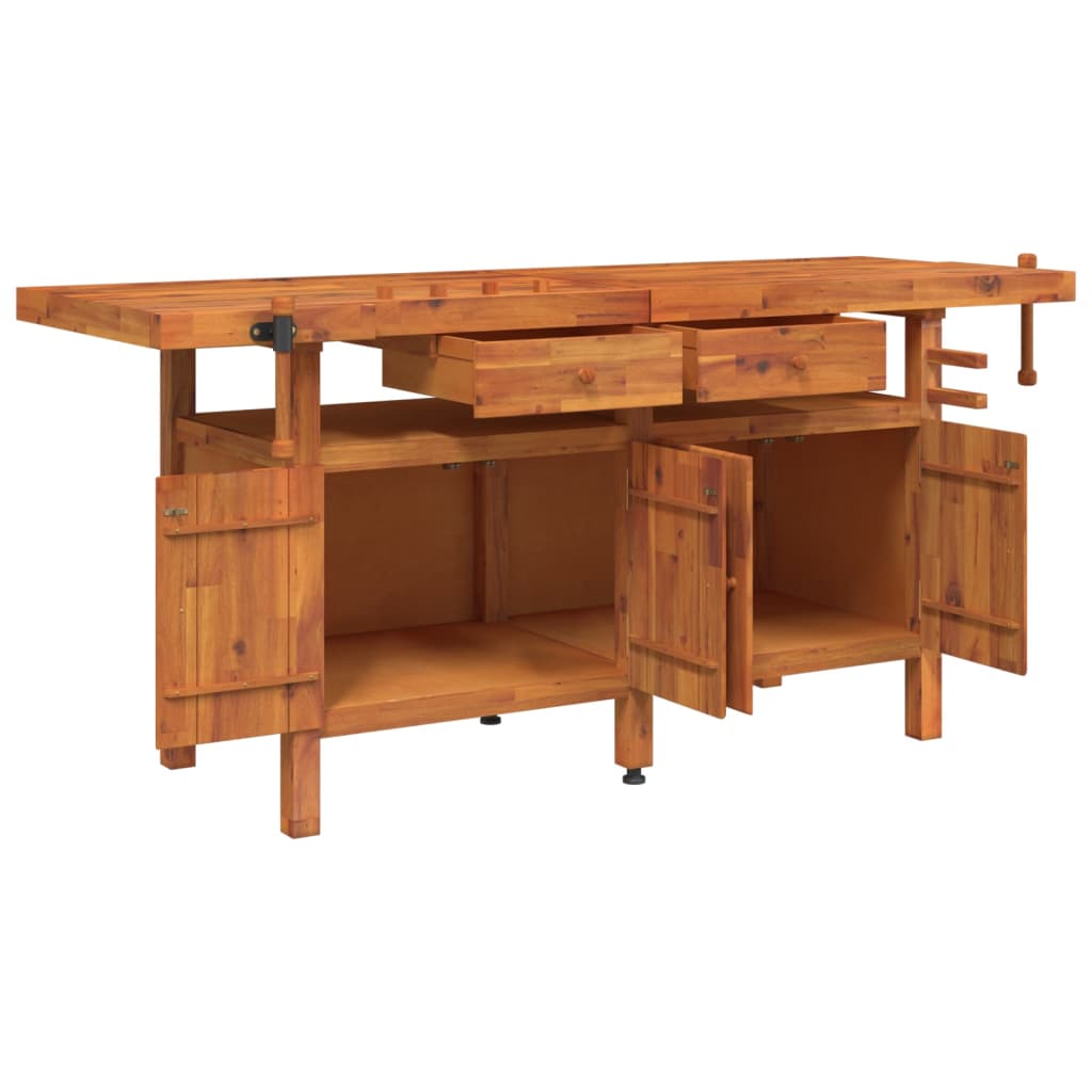 Werkbank Mit Schubladen Schraubstöcken 192X62X83 Cm Akazienholz
