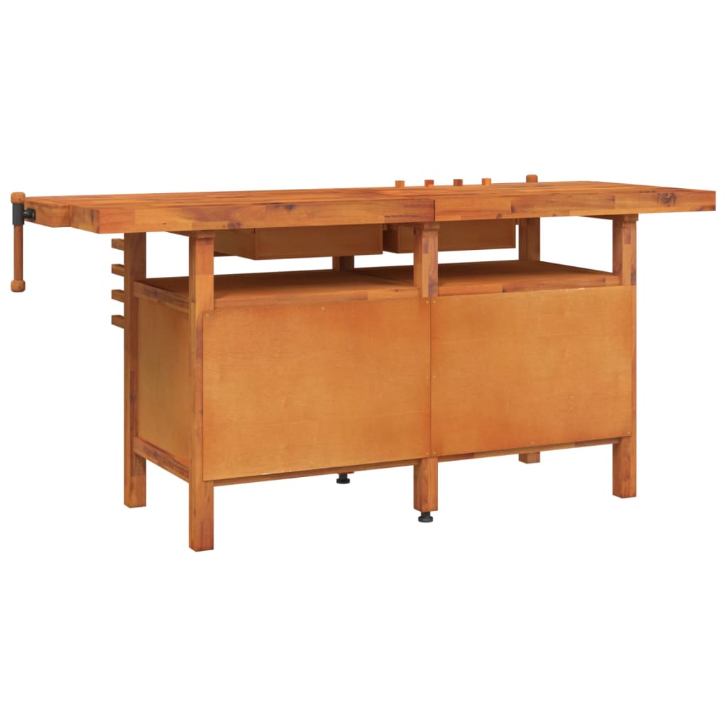 Werkbank Mit Schubladen Schraubstöcken 192X62X83 Cm Akazienholz