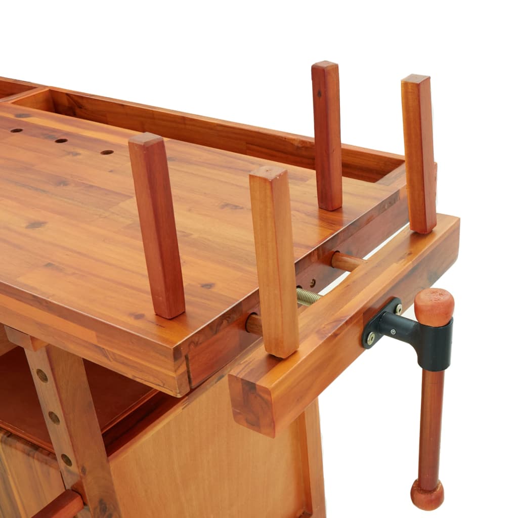 Werkbank Mit Schubladen Schraubstöcken 192X62X83 Cm Akazienholz