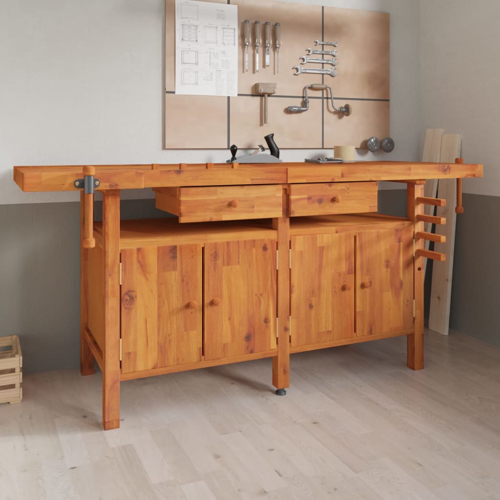 Werkbank Mit Schubladen Schraubstöcken 192X62X83 Cm Akazienholz