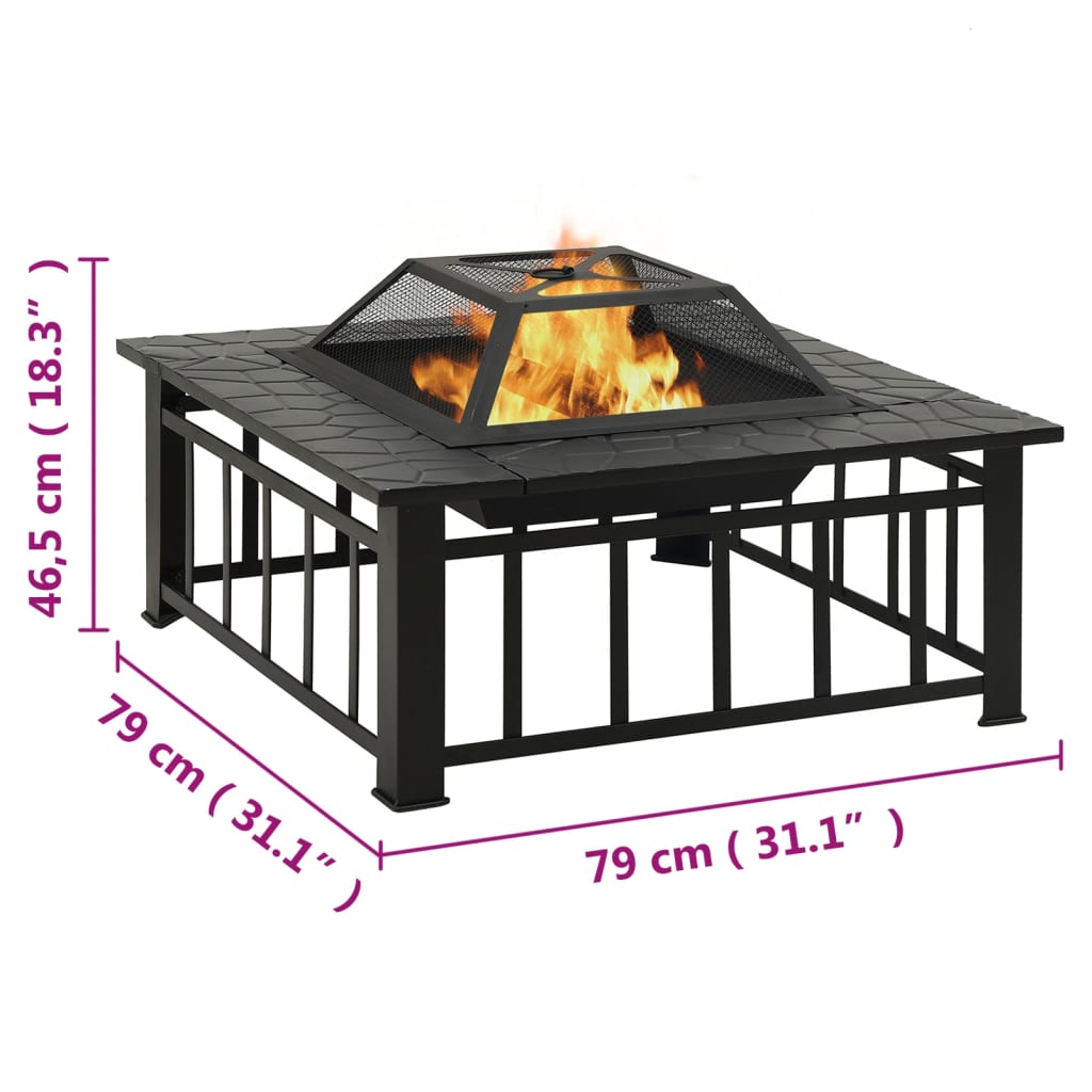 Feuerkorb Mit Schürhaken 79X79X46,5 Cm Xxl Stahl