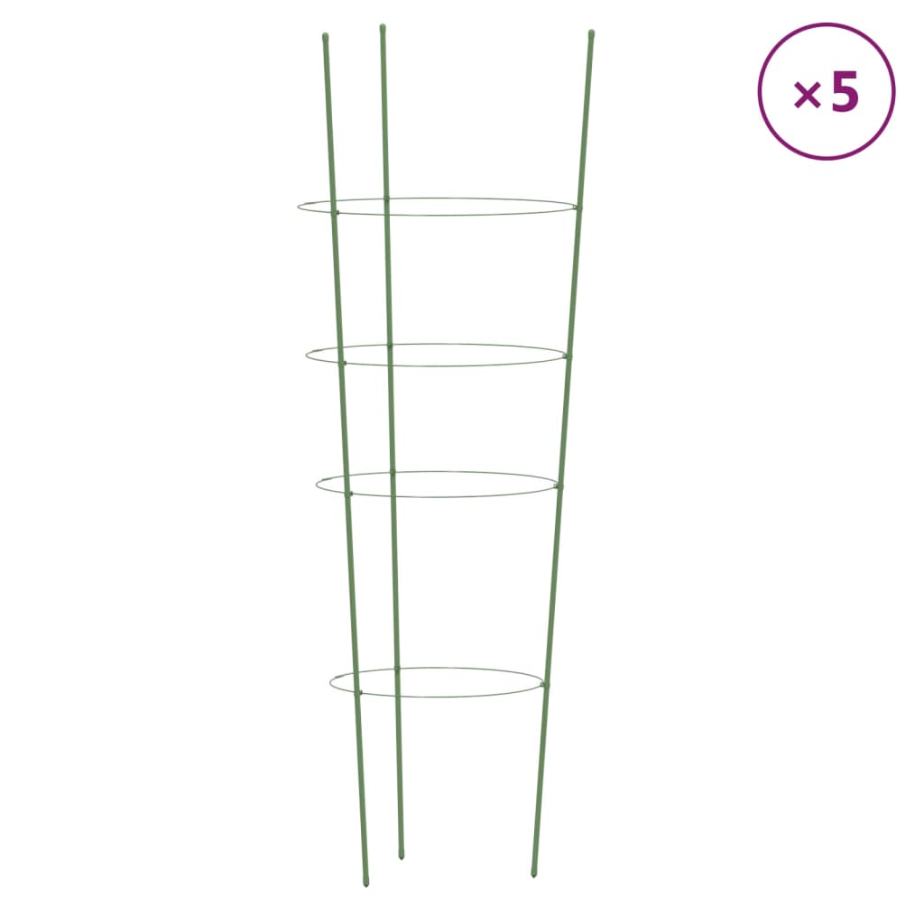 Pflanzenstützen Mit 4 Ringen 5 Stk. Grün 90 Cm Stahl