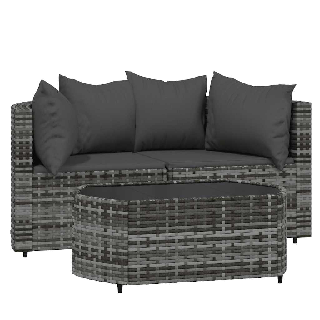 3-Tlg. Garten-Lounge-Set Mit Kissen Poly Rattan
