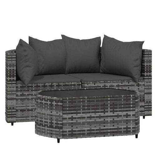3-Tlg. Garten-Lounge-Set Mit Kissen Poly Rattan