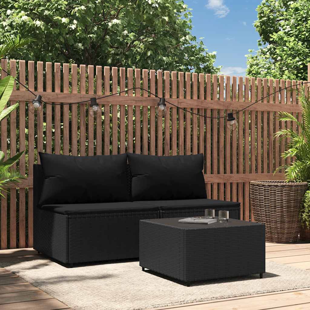 3-Tlg. Garten-Lounge-Set Mit Kissen Braun Poly Rattan