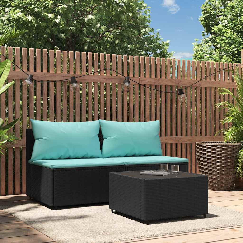 3-Tlg. Garten-Lounge-Set Mit Kissen Braun Poly Rattan
