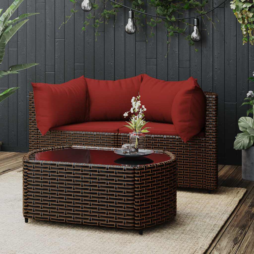 3-Tlg. Garten-Lounge-Set Mit Kissen Poly Rattan