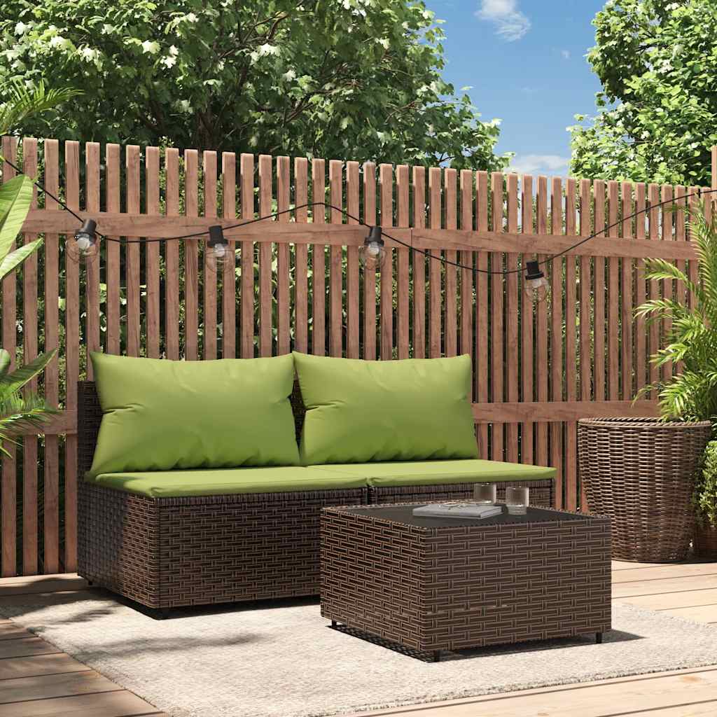 3-Tlg. Garten-Lounge-Set Mit Kissen Braun Poly Rattan