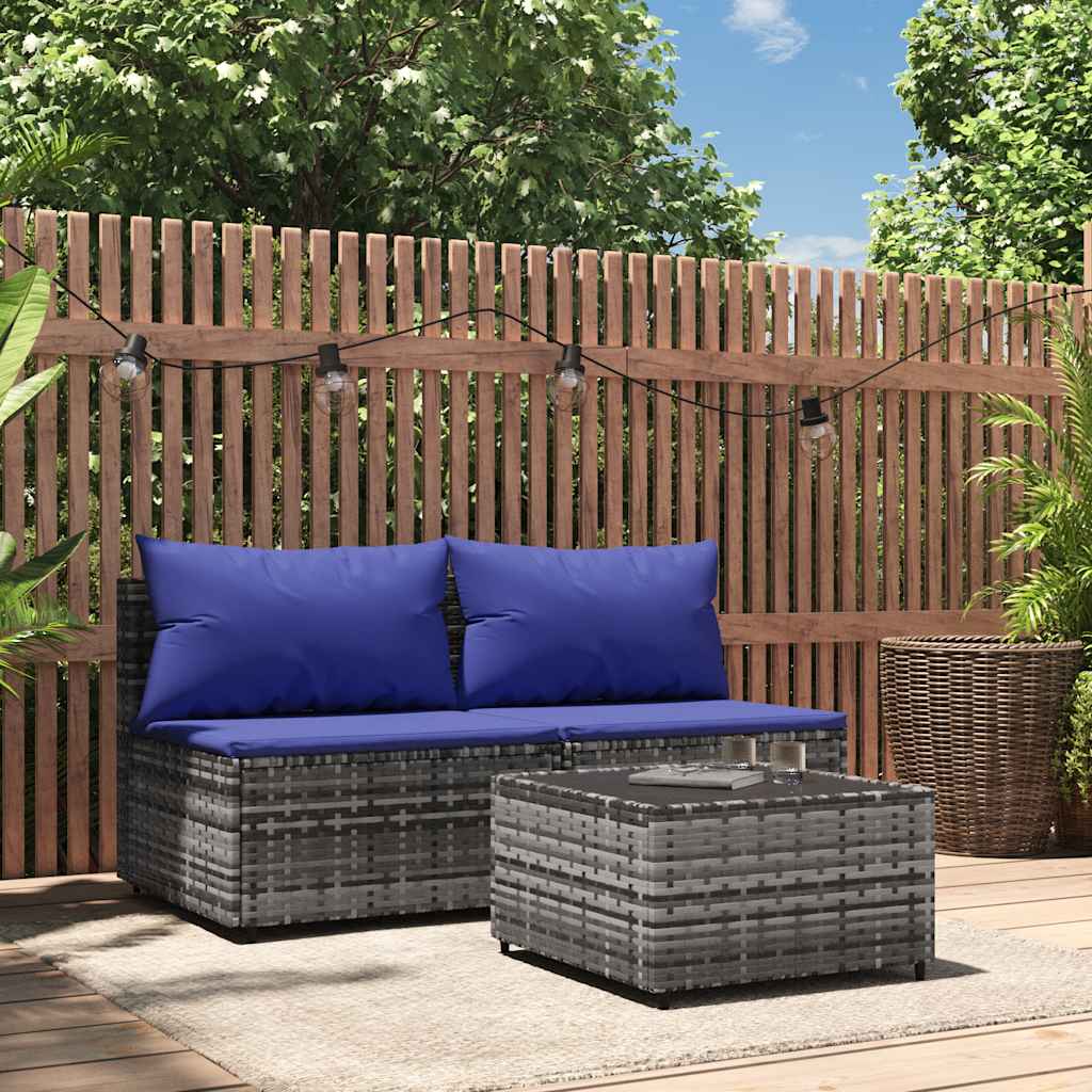3-Tlg. Garten-Lounge-Set Mit Kissen Braun Poly Rattan
