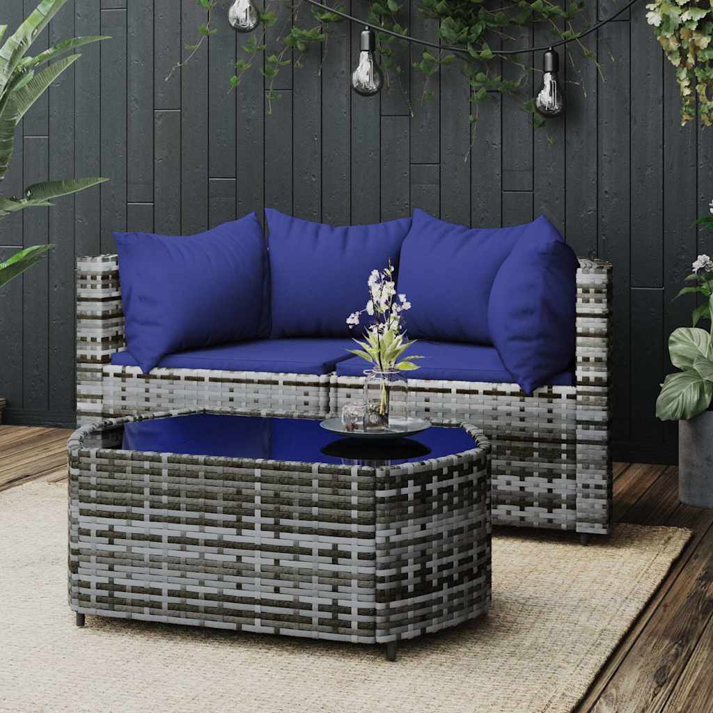 3-Tlg. Garten-Lounge-Set Mit Kissen Poly Rattan