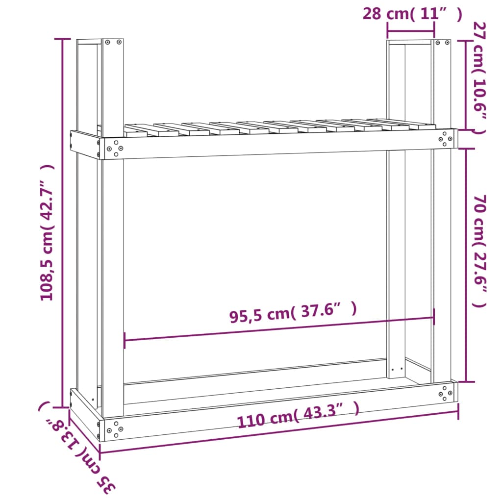 Kaminholzregal Honigbraun 110X35X108,5 Cm Massivholz Kiefer