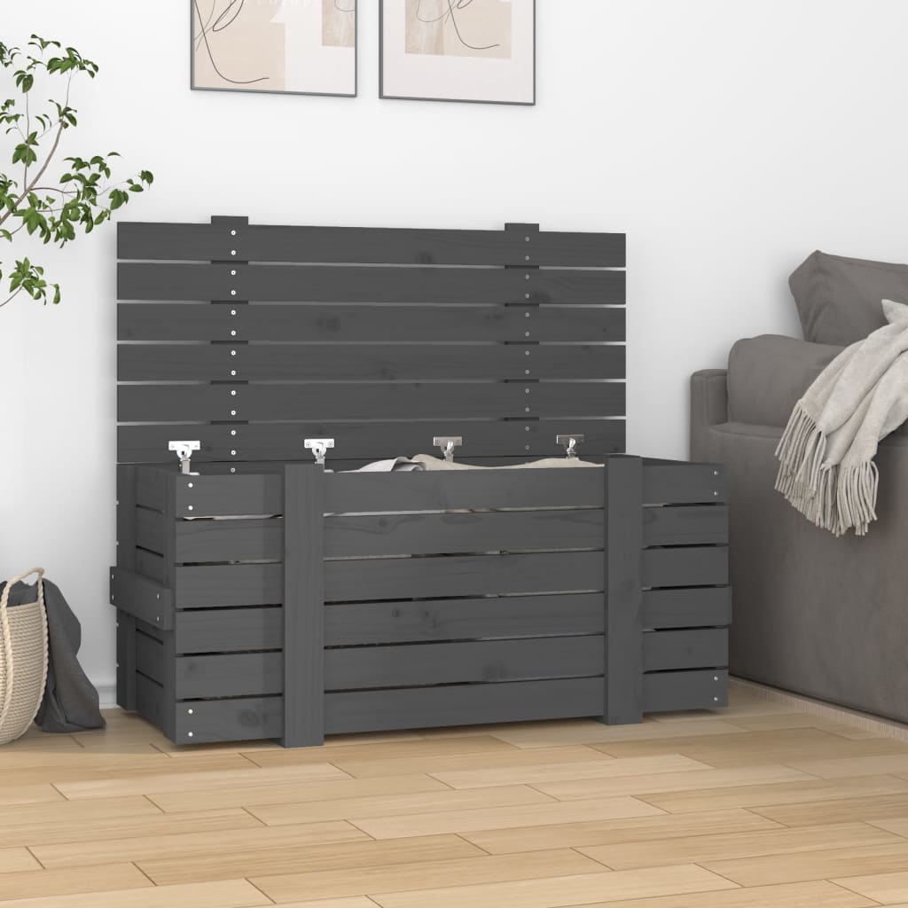 Truhe 58X40,5X42 Cm Massivholz Kiefer Grau