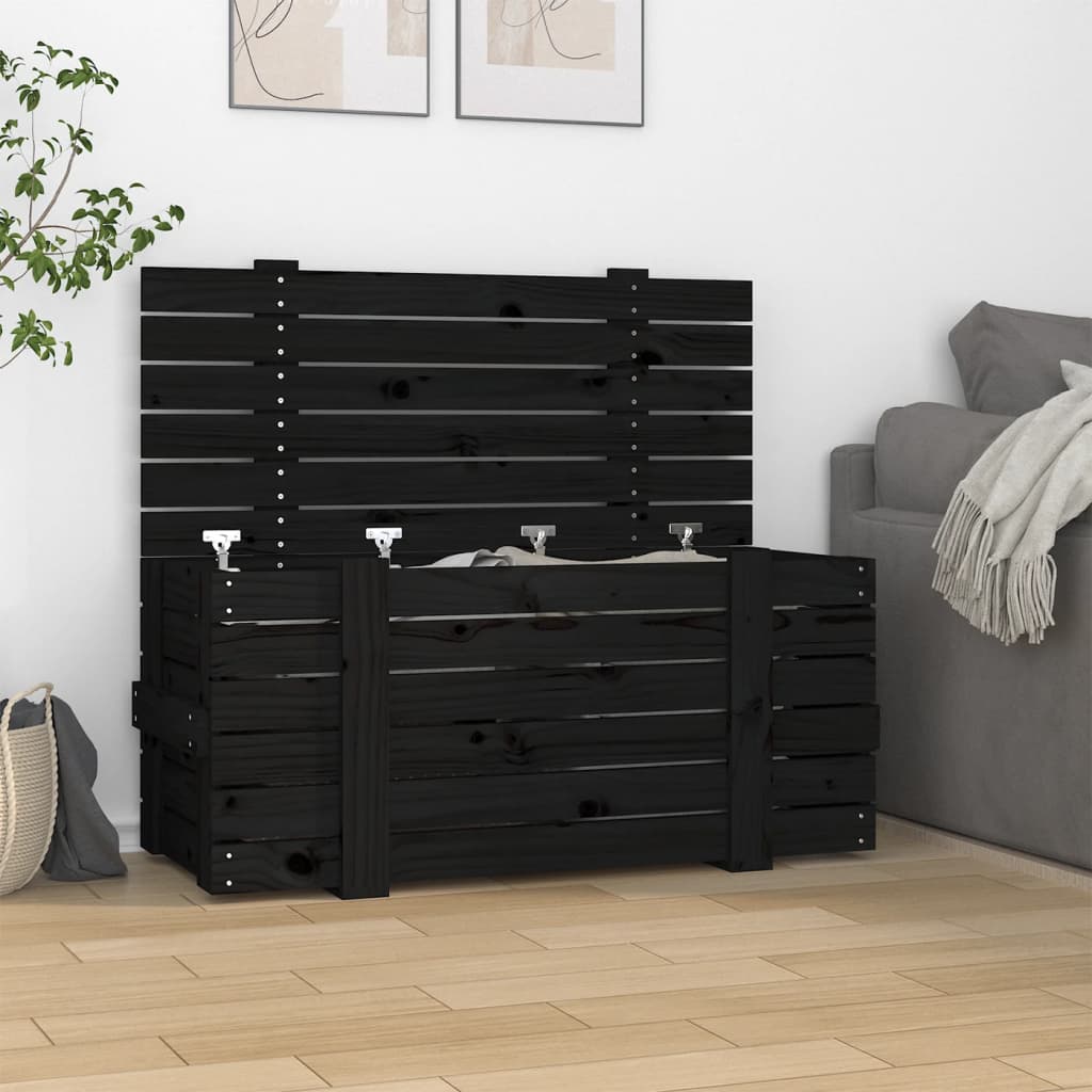 Truhe 58X40,5X42 Cm Massivholz Kiefer Schwarz