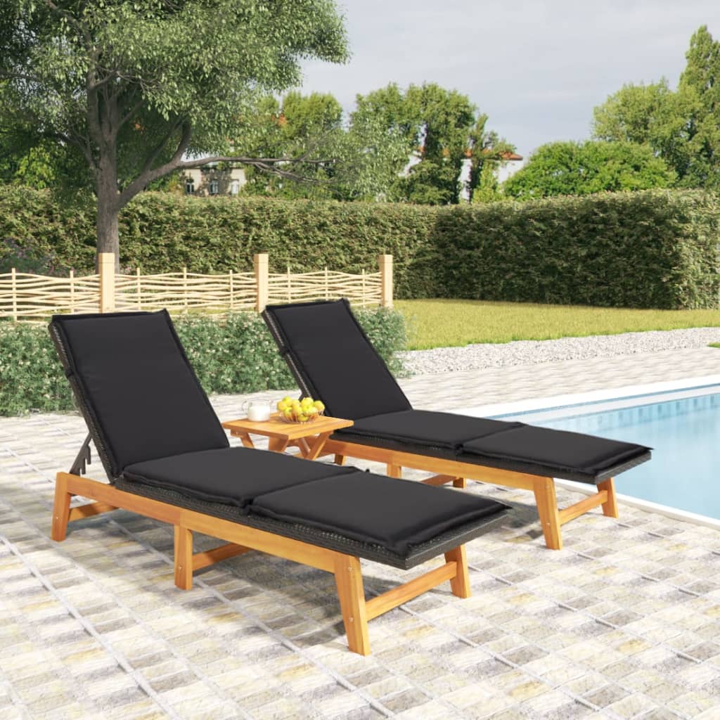 3-Tlg. Garten-Lounge-Set Poly Rattan & Massivholz Akazie