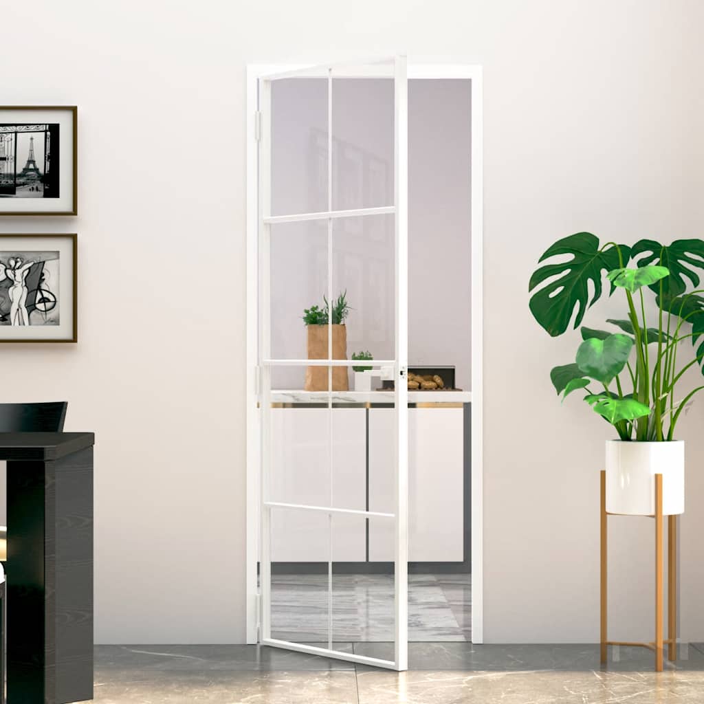Innentür Weiß 83X201,5 Cm Hartglas & Aluminium Schlank Weiß Und Transparent