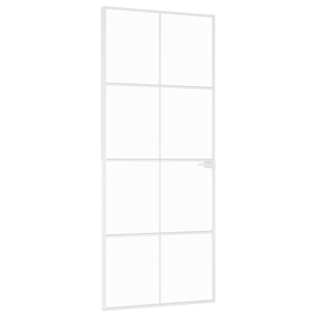 Innentür Weiß 83X201,5 Cm Hartglas & Aluminium Schlank Weiß Und Transparent
