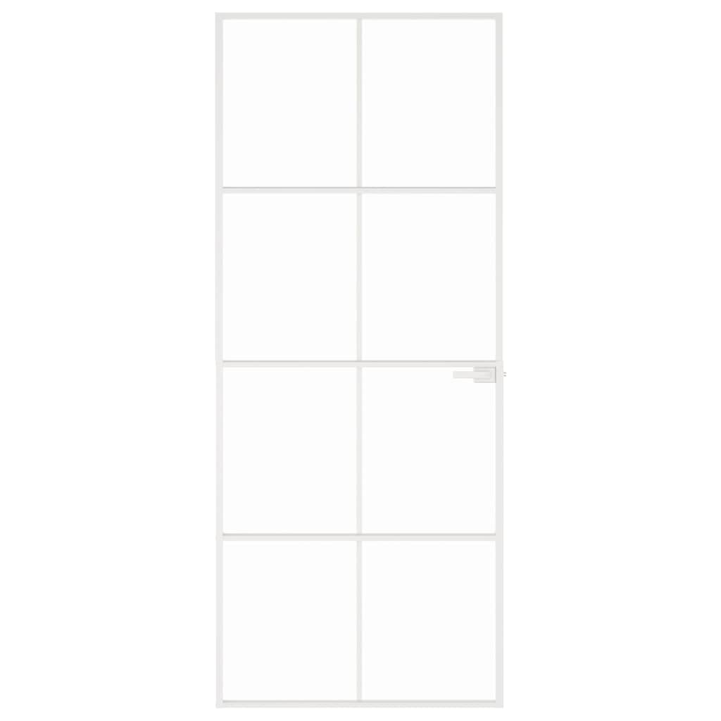 Innentür Weiß 83X201,5 Cm Hartglas & Aluminium Schlank Weiß Und Transparent