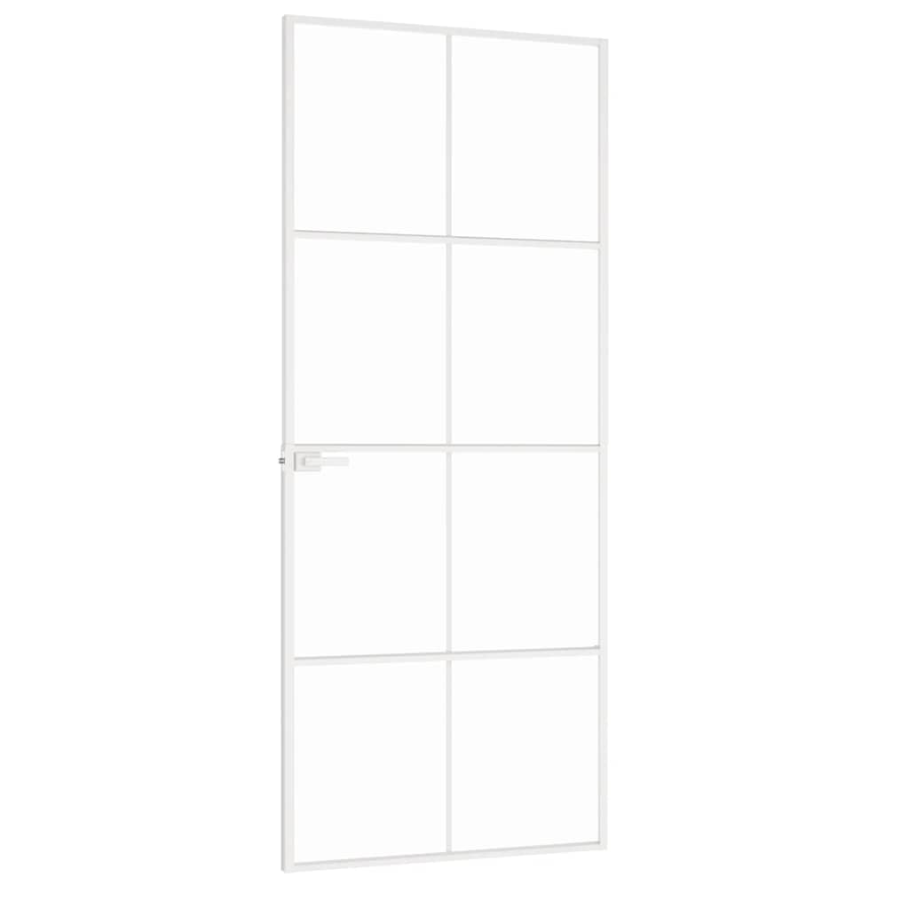 Innentür Weiß 83X201,5 Cm Hartglas & Aluminium Schlank Weiß Und Transparent