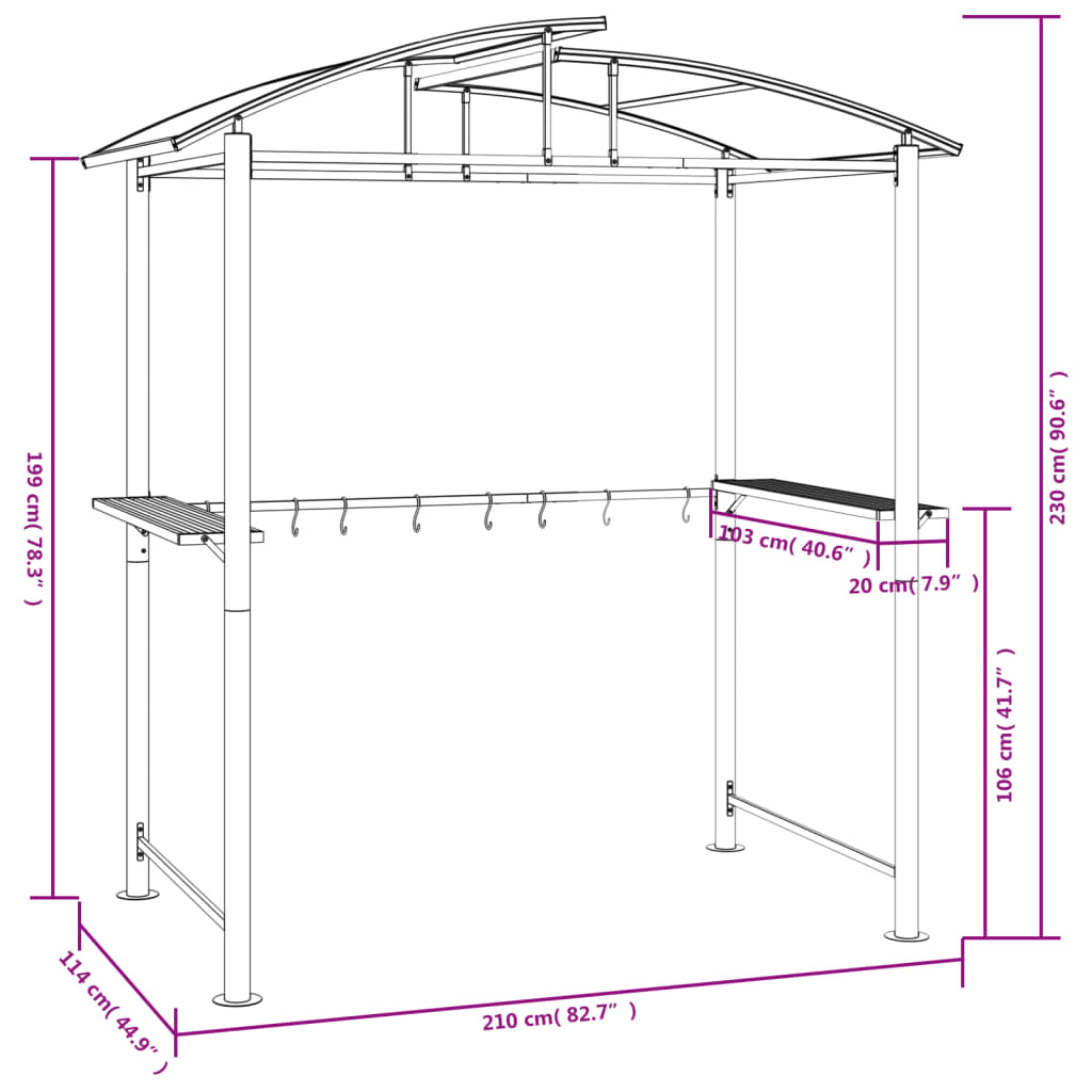 Grillpavillon Mit Seitenregalen Anthrazit 210X114X230 Cm Stahl