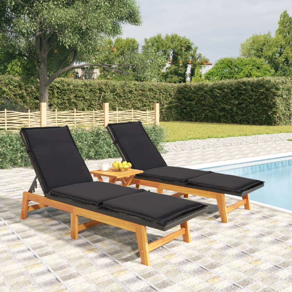 3-Tlg. Garten-Lounge-Set Poly Rattan & Massivholz Akazie