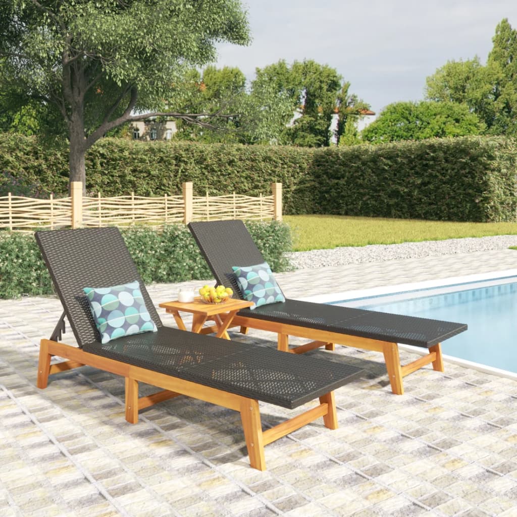 3-Tlg. Garten-Lounge-Set Poly Rattan & Massivholz Akazie