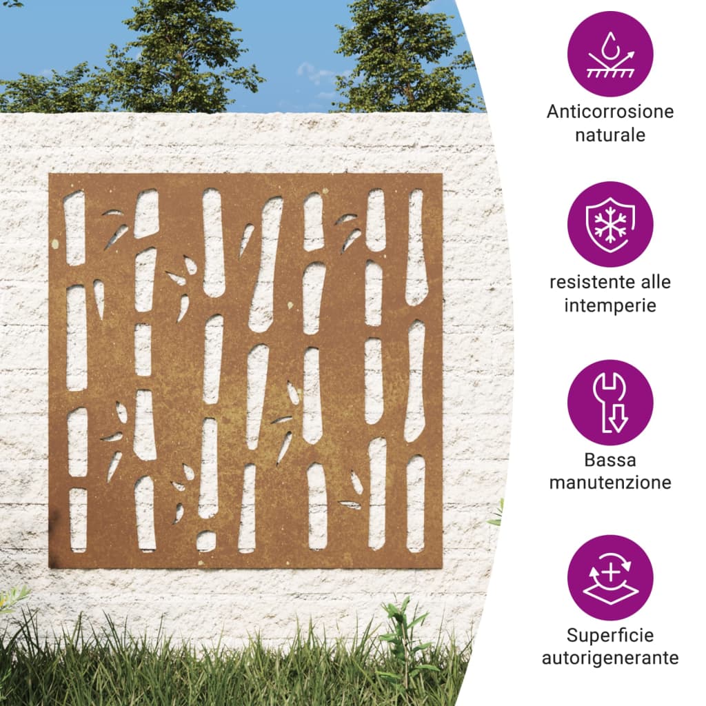 Garten-Wanddeko 55X55 Cm Cortenstahl Bambus-Design
