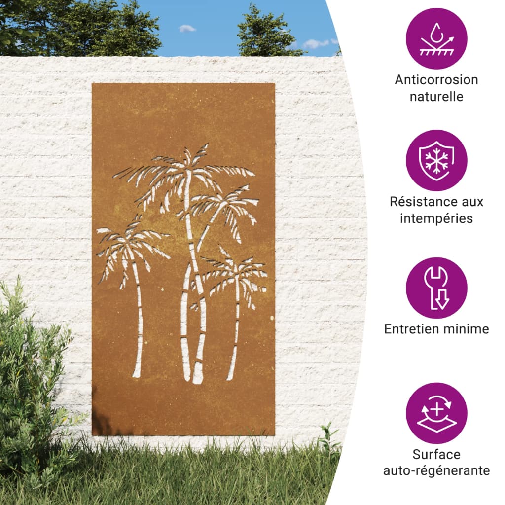 Garten-Wanddeko 105X55 Cm Cortenstahl Palmen-Design