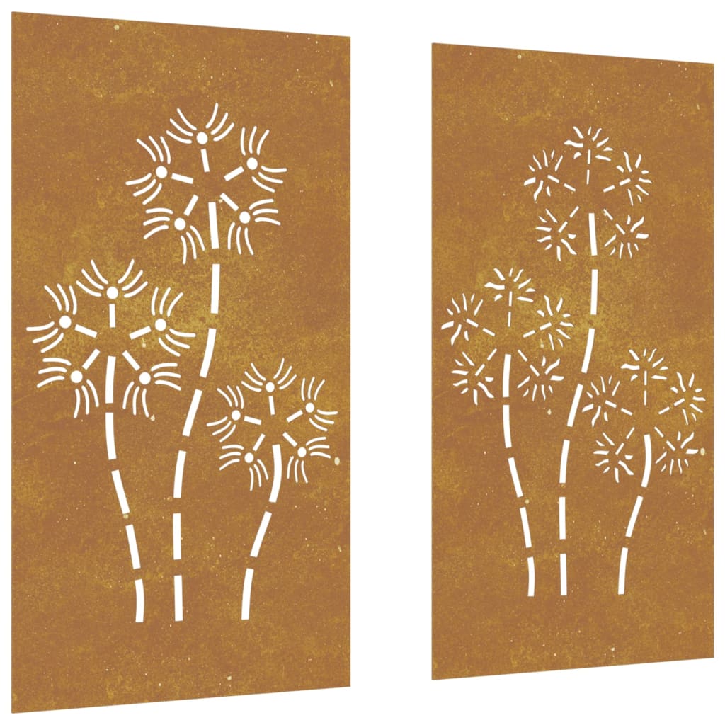 2-Tlg. Garten-Wanddeko 105X55 Cm Cortenstahl Blumen-Design
