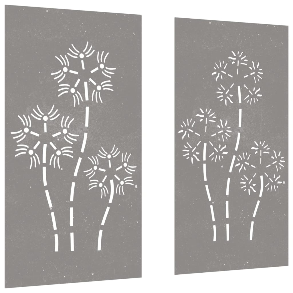 2-Tlg. Garten-Wanddeko 105X55 Cm Cortenstahl Blumen-Design