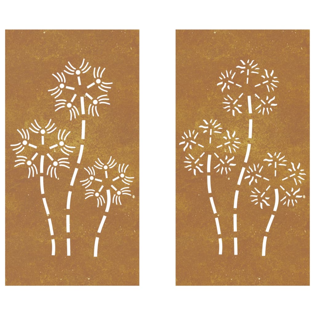 2-Tlg. Garten-Wanddeko 105X55 Cm Cortenstahl Blumen-Design