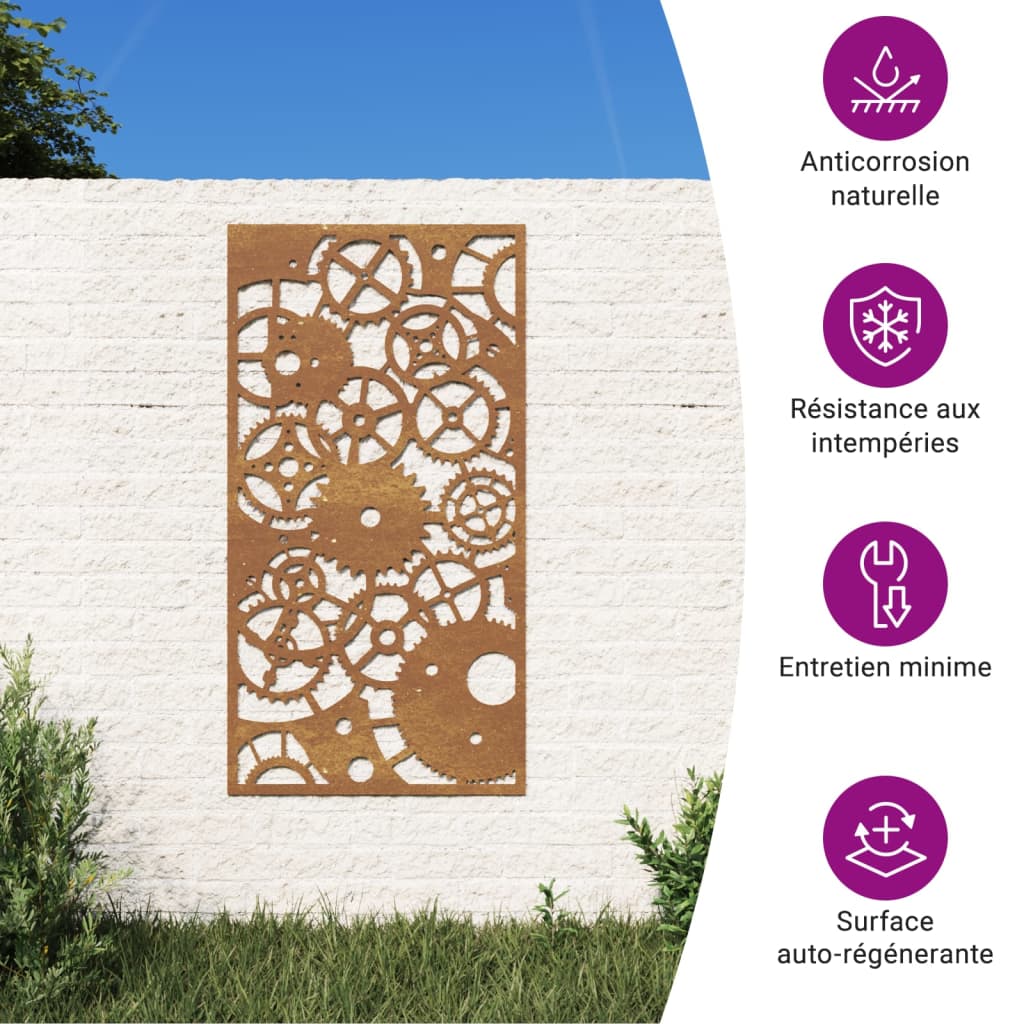 Garten-Wanddeko 105X55 Cm Cortenstahl Zahnrad-Design