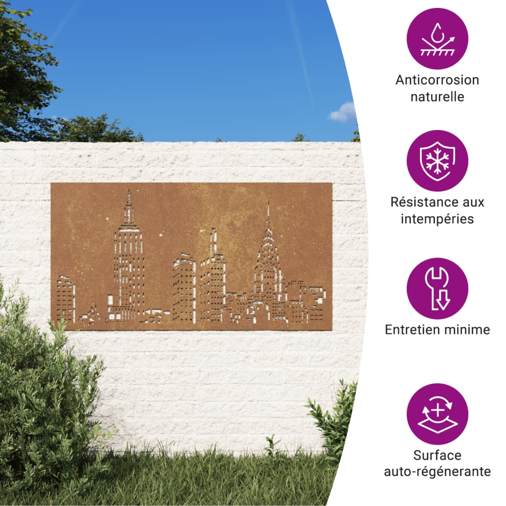 Garten-Wanddeko 105X55 Cm Cortenstahl Skyline-Design