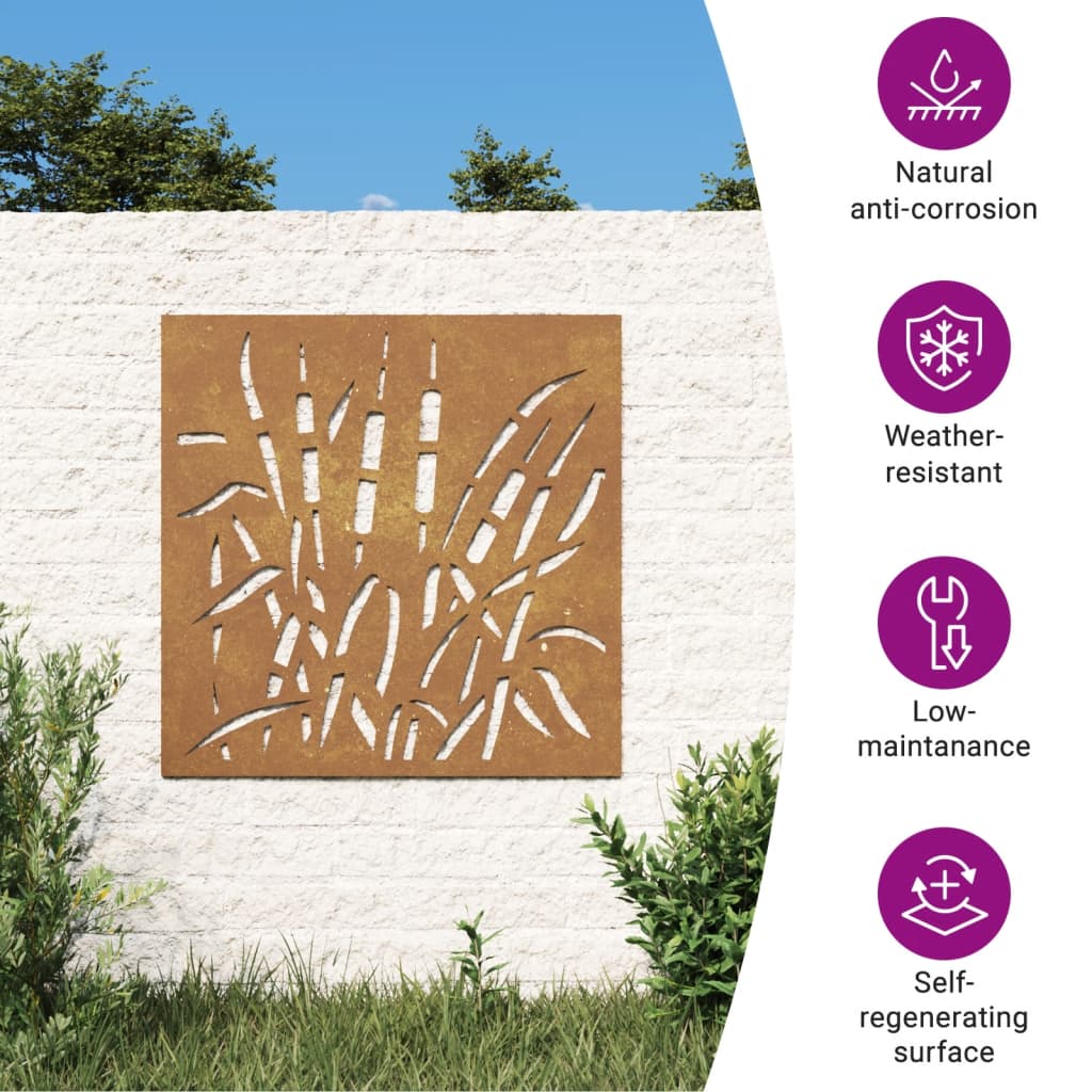Garten-Wanddeko 55X55 Cm Cortenstahl Gras-Design