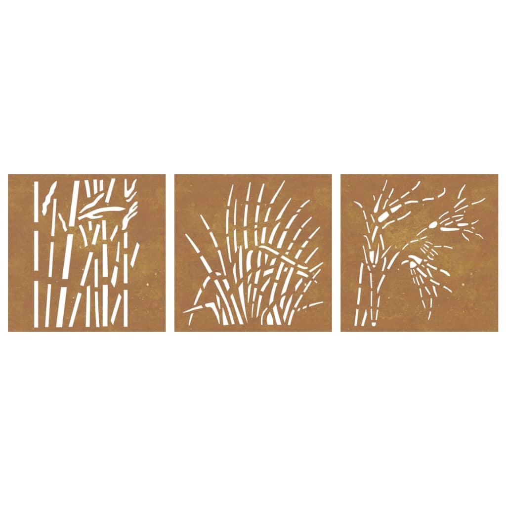 3-Tlg. Garten-Wanddeko 55X55 Cm Cortenstahl Gras-Design