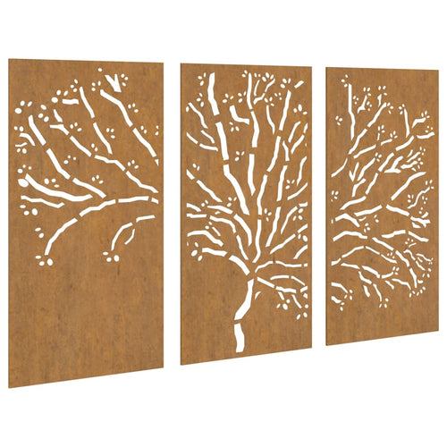 3-Tlg. Garten-Wanddeko 105X55 Cm Cortenstahl Baum-Design
