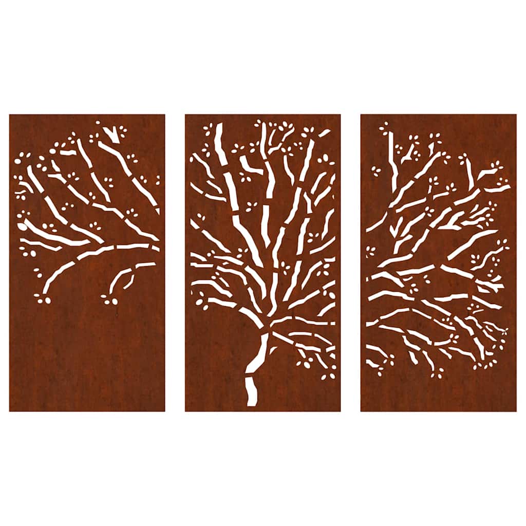 3-Tlg. Garten-Wanddeko 105X55 Cm Cortenstahl Baum-Design