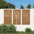 3-Tlg. Garten-Wanddeko 105X55 Cm Cortenstahl Baum-Design