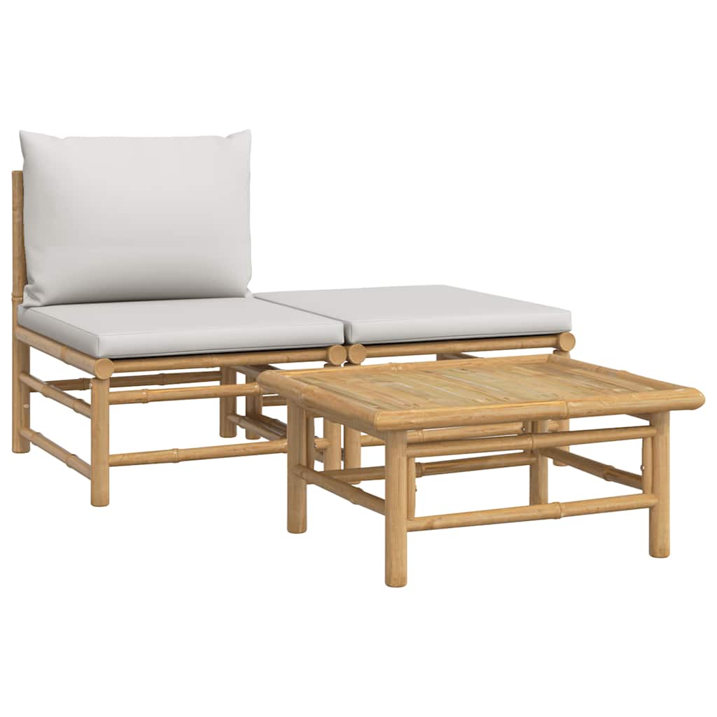 3-Tlg. Garten-Lounge-Set Mit En Kissen Bambus