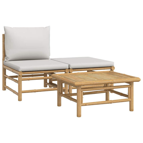 3-Tlg. Garten-Lounge-Set Mit En Kissen Bambus