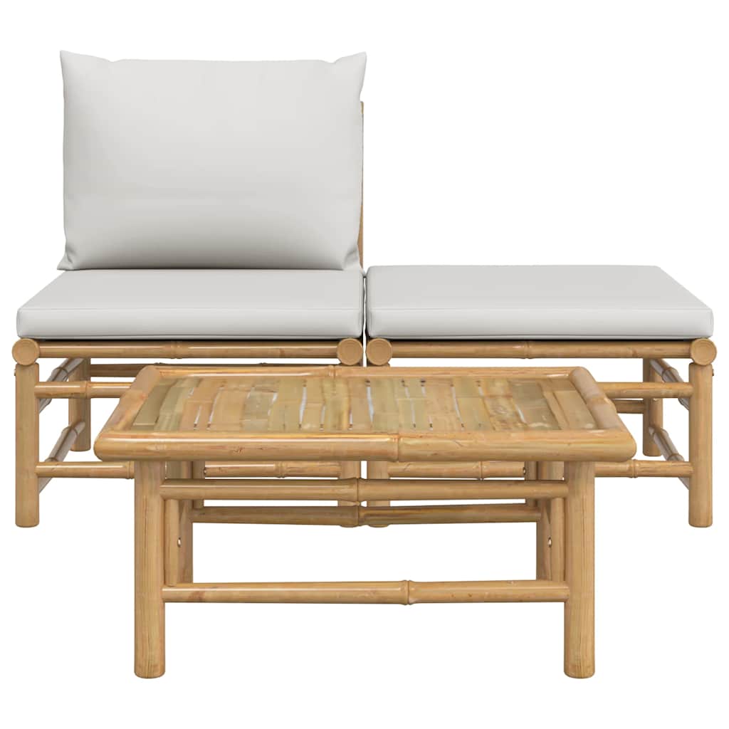 3-Tlg. Garten-Lounge-Set Mit En Kissen Bambus