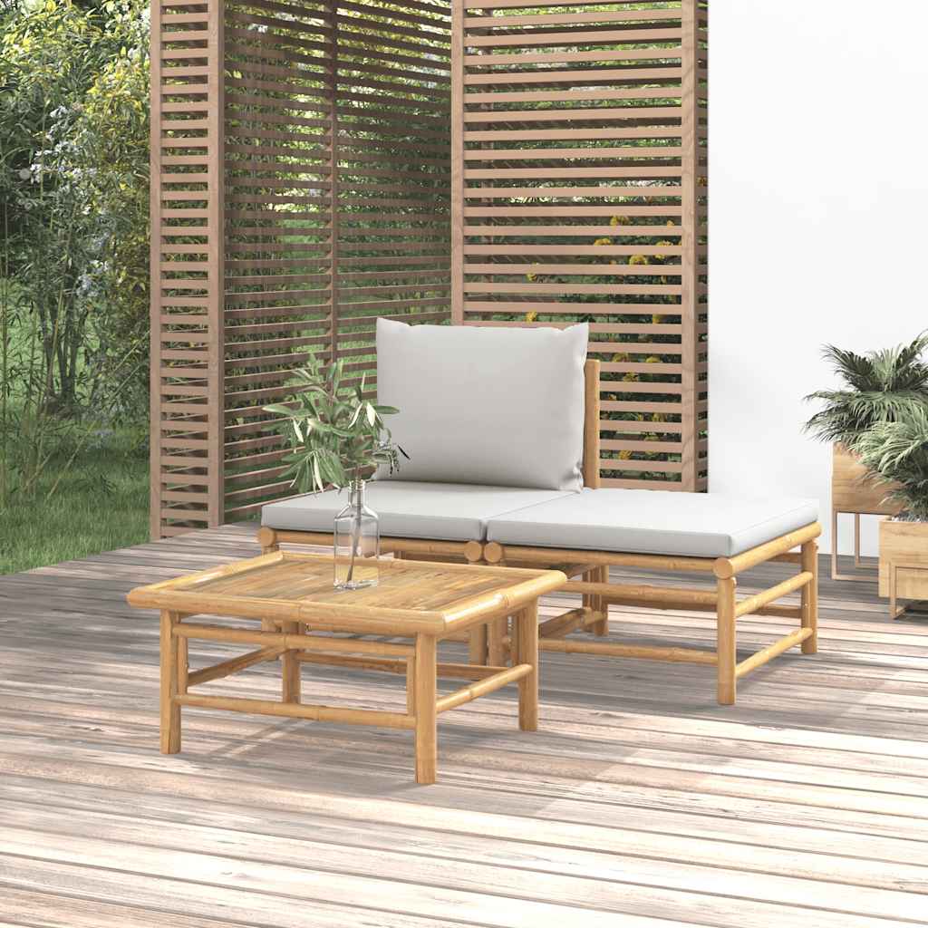 3-Tlg. Garten-Lounge-Set Mit En Kissen Bambus