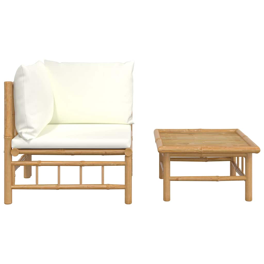 2-Tlg. Garten-Lounge-Set Mit Weißen Kissen Bambus
