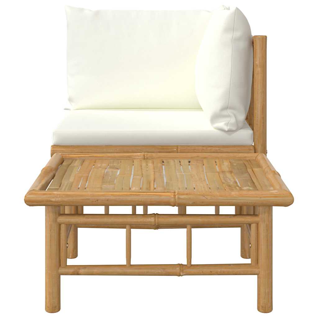 2-Tlg. Garten-Lounge-Set Mit Weißen Kissen Bambus