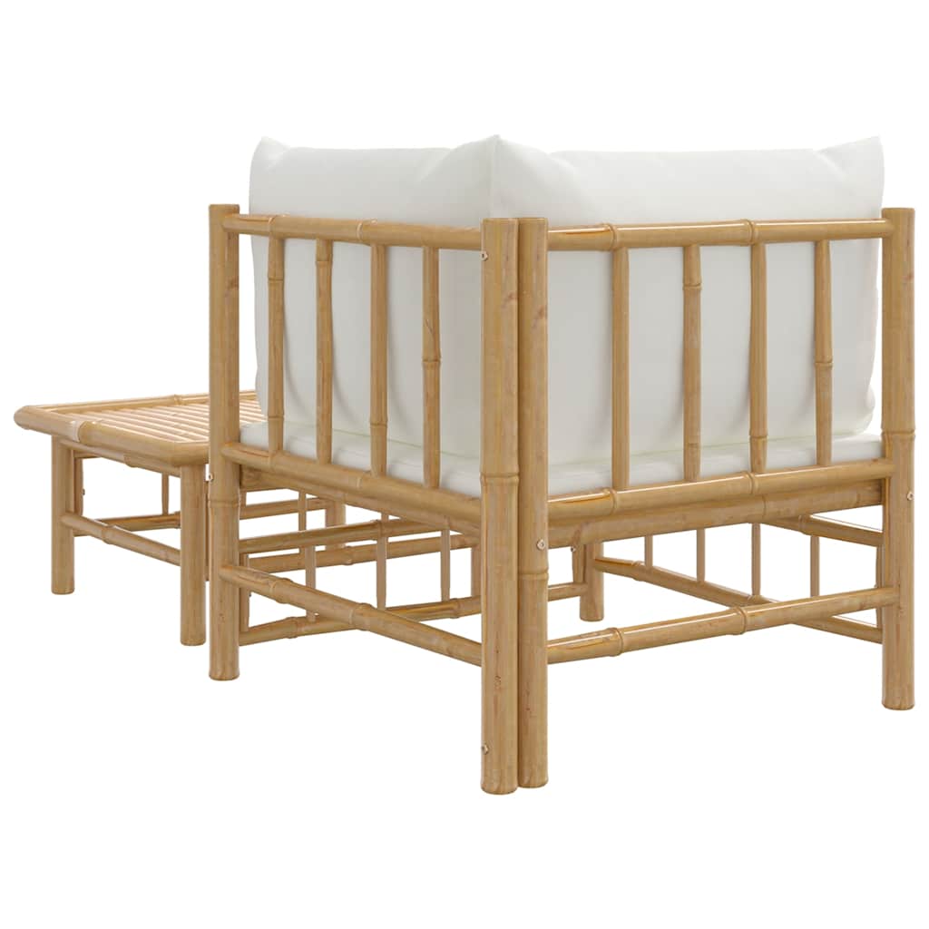 2-Tlg. Garten-Lounge-Set Mit Weißen Kissen Bambus