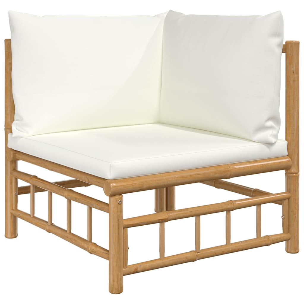 2-Tlg. Garten-Lounge-Set Mit Weißen Kissen Bambus